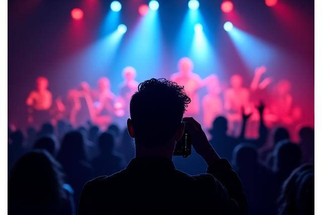 Dynamic shot of a concert photographer capturing action at a live music event