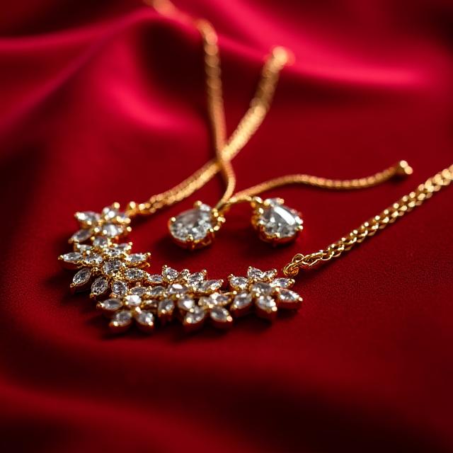 Close-up of elegant gold jewelry on a velvet background.